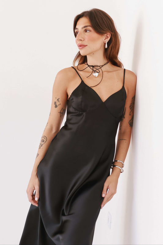 Vestido Florença Cetim Preto