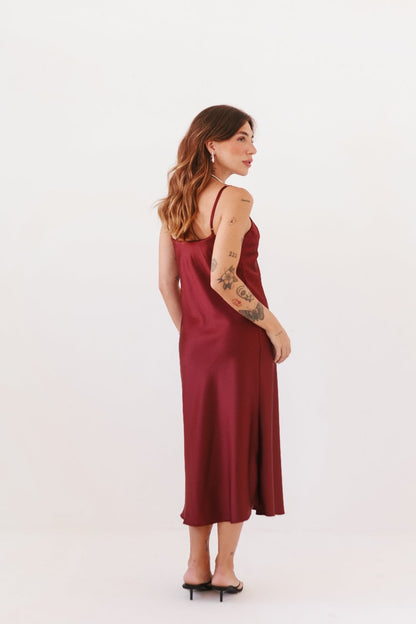 Vestido Florença Cetim Vinho