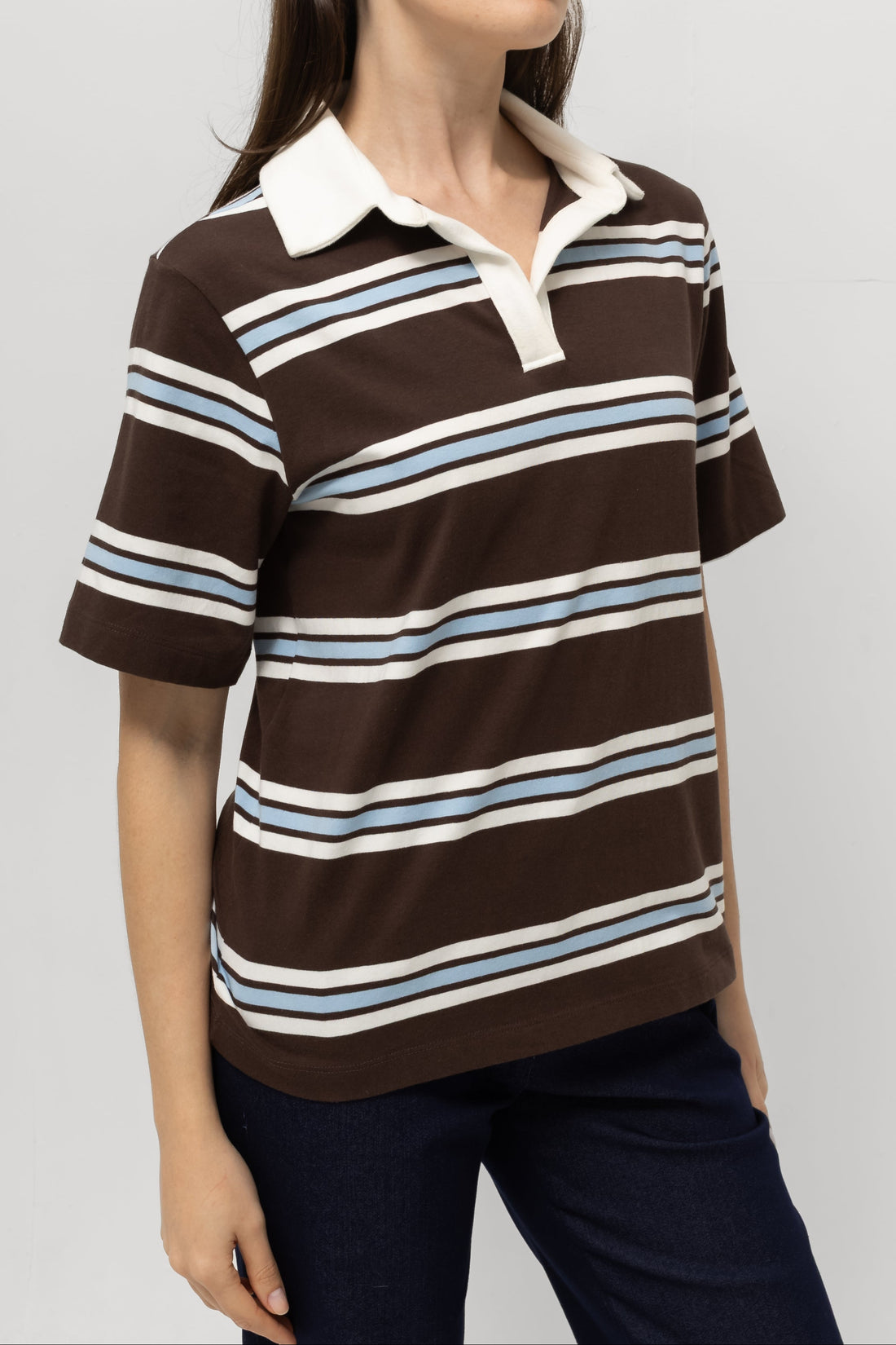 Blusa Polo Iris Listra Branca