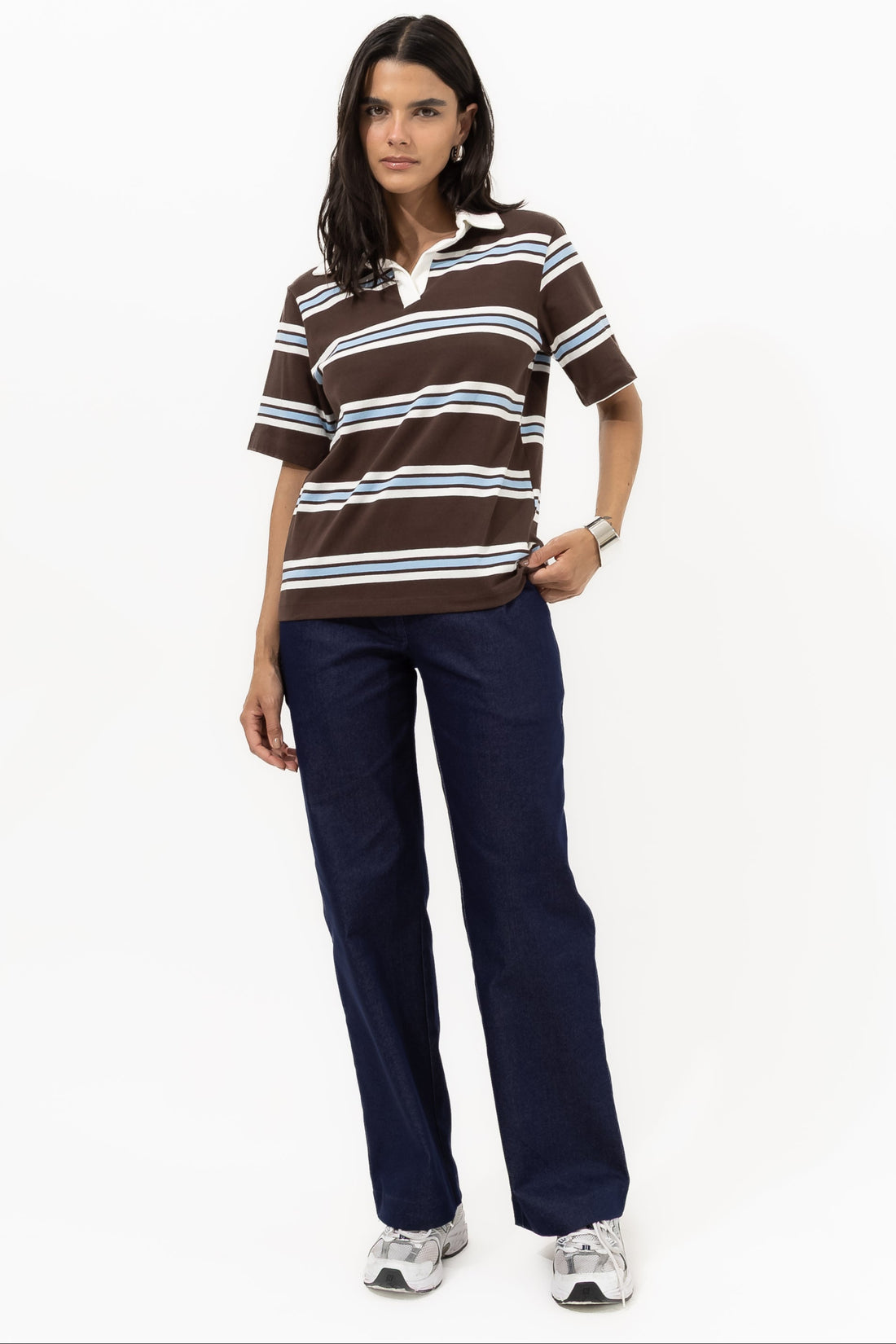 Blusa Polo Iris Listra Branca