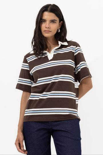 Blusa Polo Iris Listra Branca