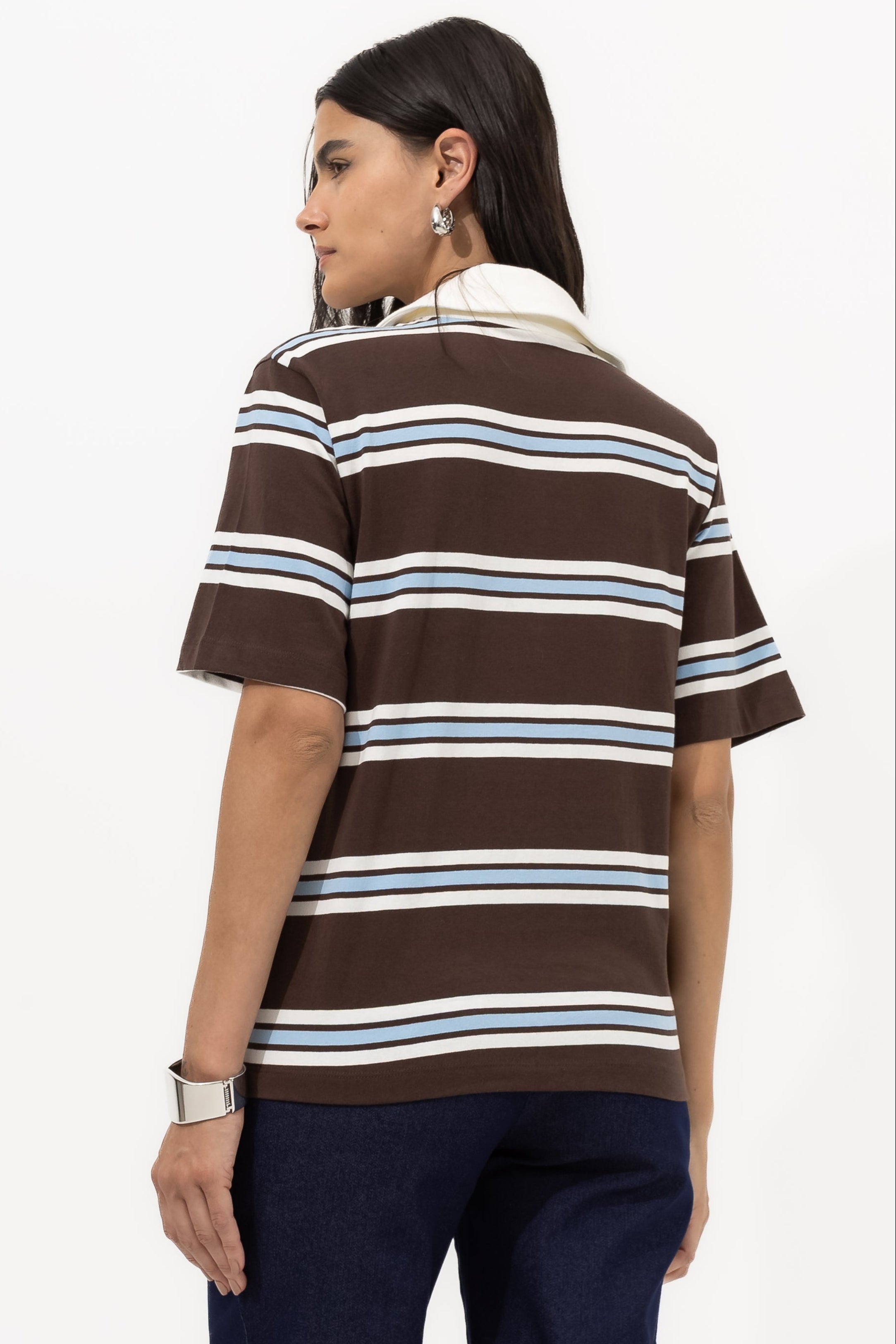 Blusa Polo Iris Listra Branca