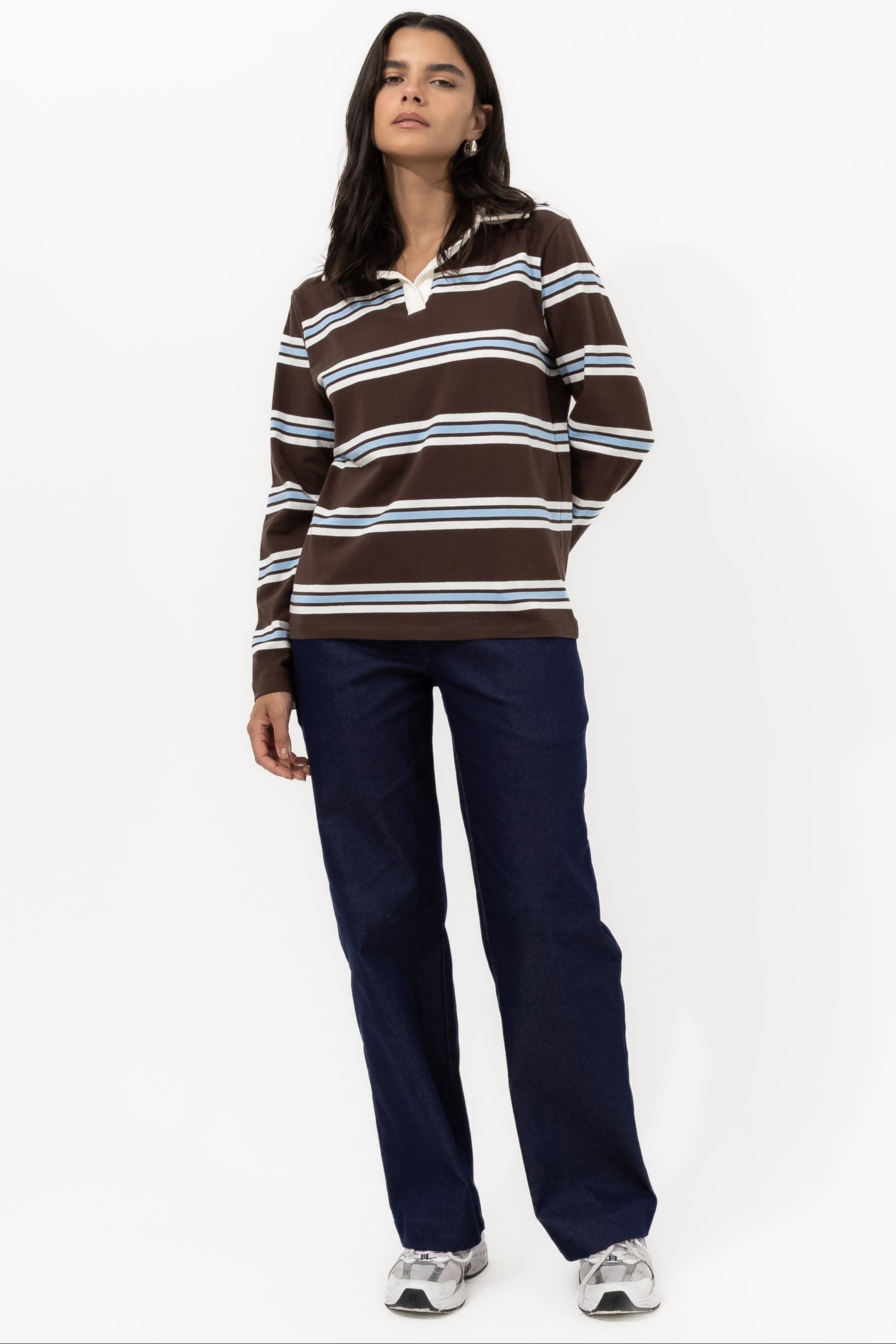 Blusa Polo Iris Listra Branca