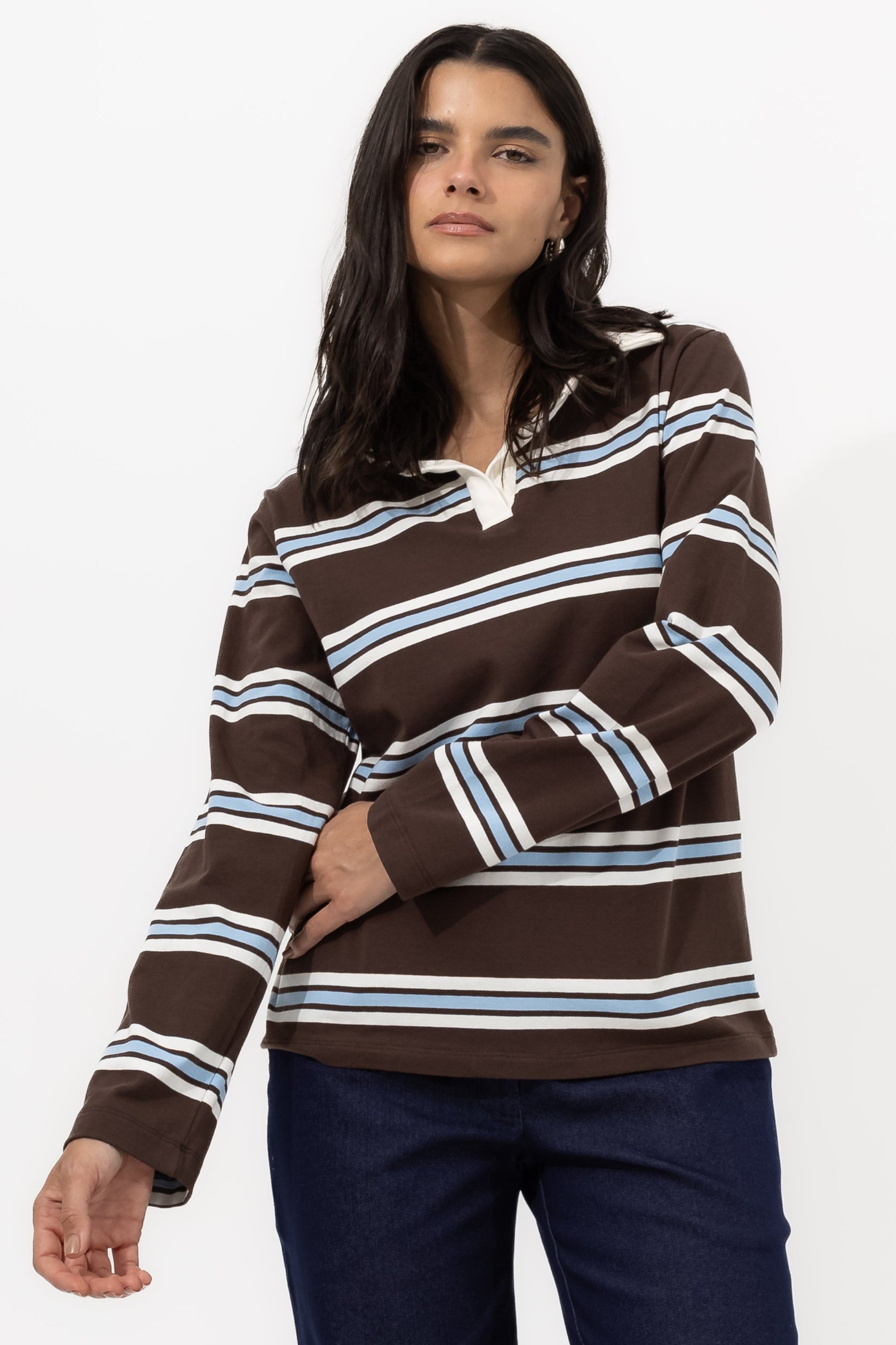 Blusa Polo Iris Listra Branca