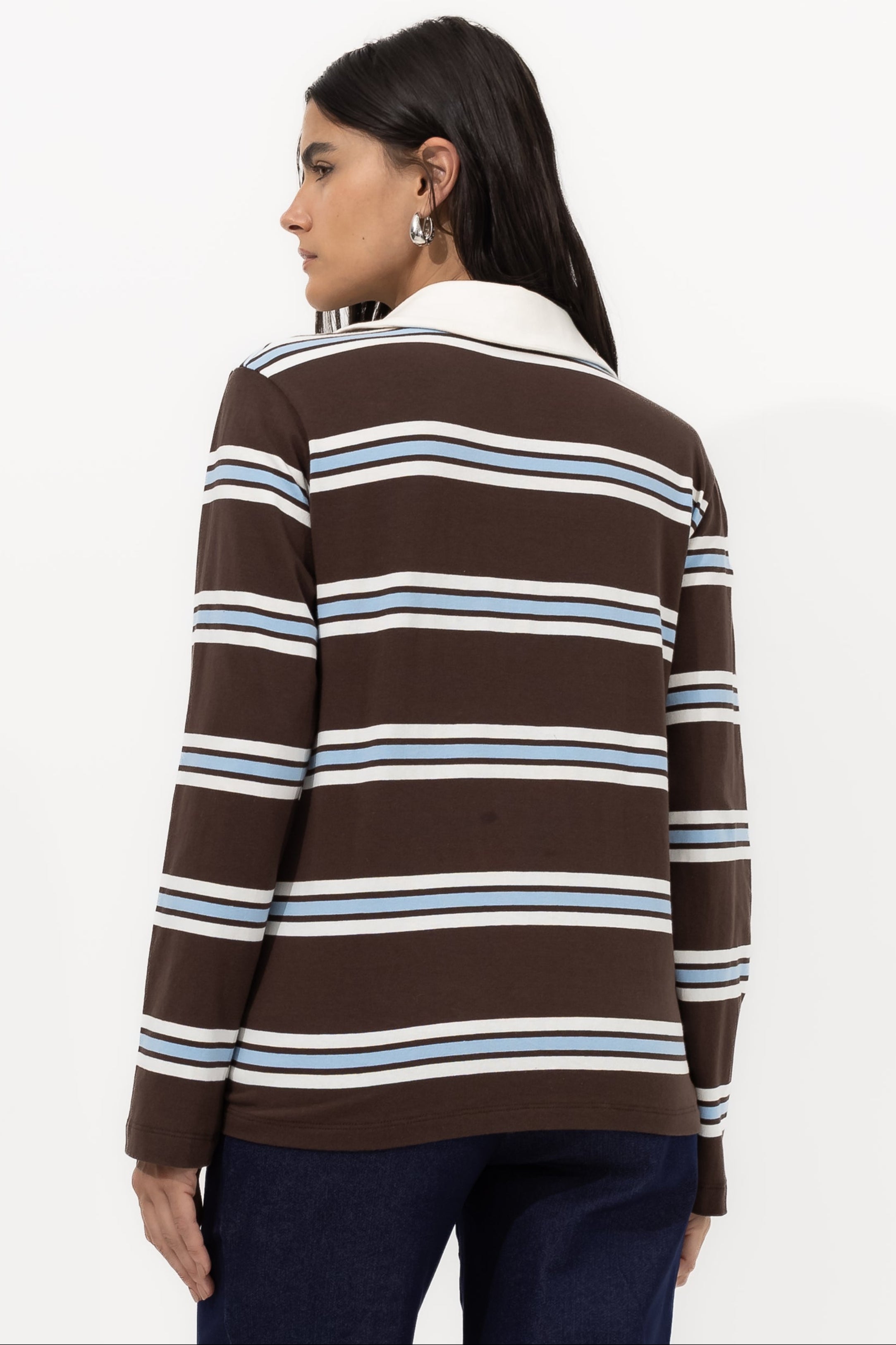 Blusa Polo Iris Listra Branca